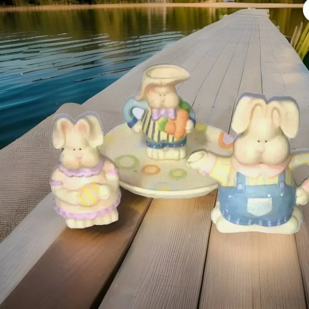 Easter Bunny Teapot Set Pastel Spring Rabbit Ceramic Colorful Holiday Décor